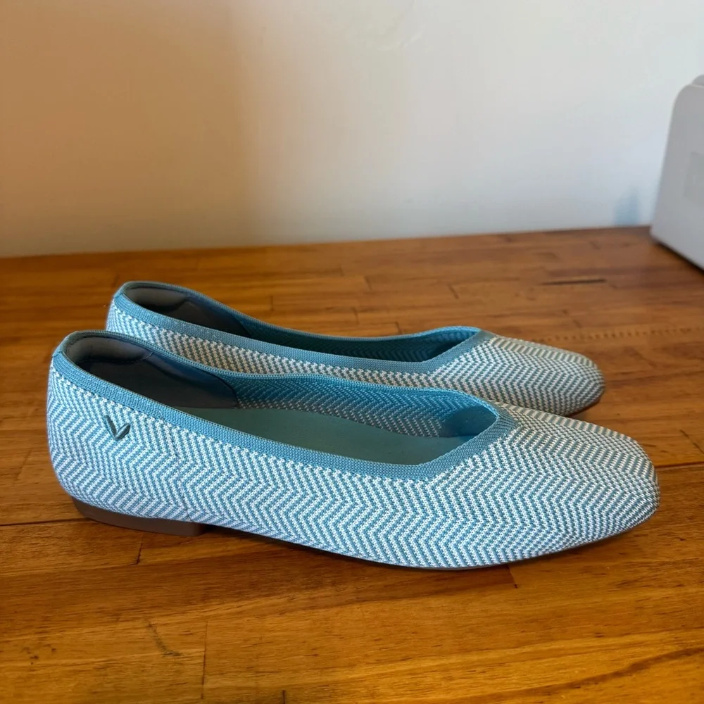 Vivaia Margot 2.0 V-Cut Washable Square Toe Flats Blue Stripe Knit Size 41 - Picture 2 of 7